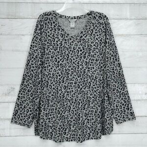 NWOT Multiples Sweater Knit Long Sleeve Tunic • Sz XL • Gray Black Animal Print